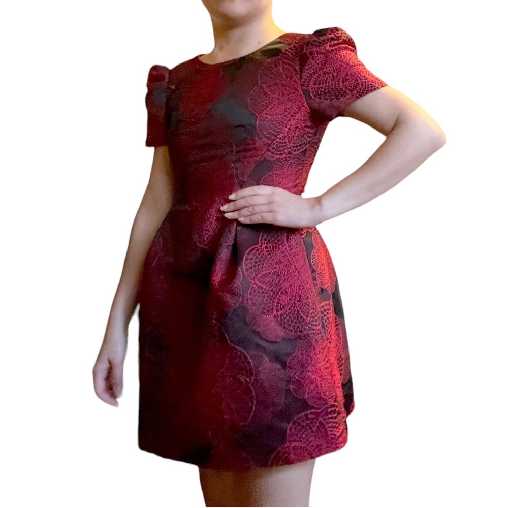 NEW Handmade structured embroidered red dress XS